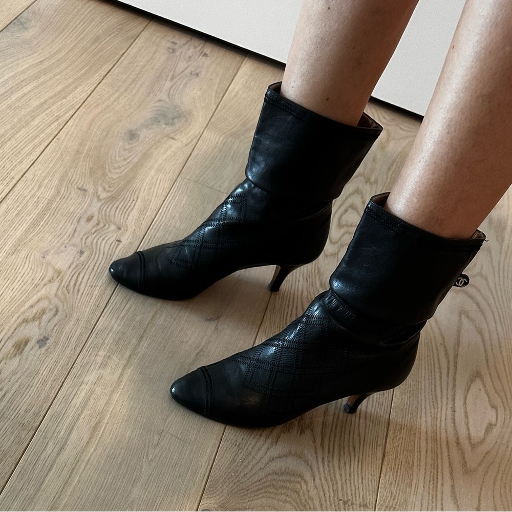 Vintage Chanel one of a kind booties. Black leather sz 39.5